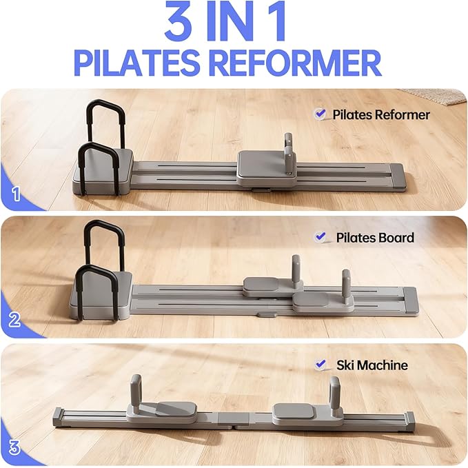 Pilates Reformer Board with 66.9'' Extended Track, Portable Pilates Reformer Machine with 3 Pairs Yoga Sock, Quick Assembly, Pilates Ski Machine for Home Workout
