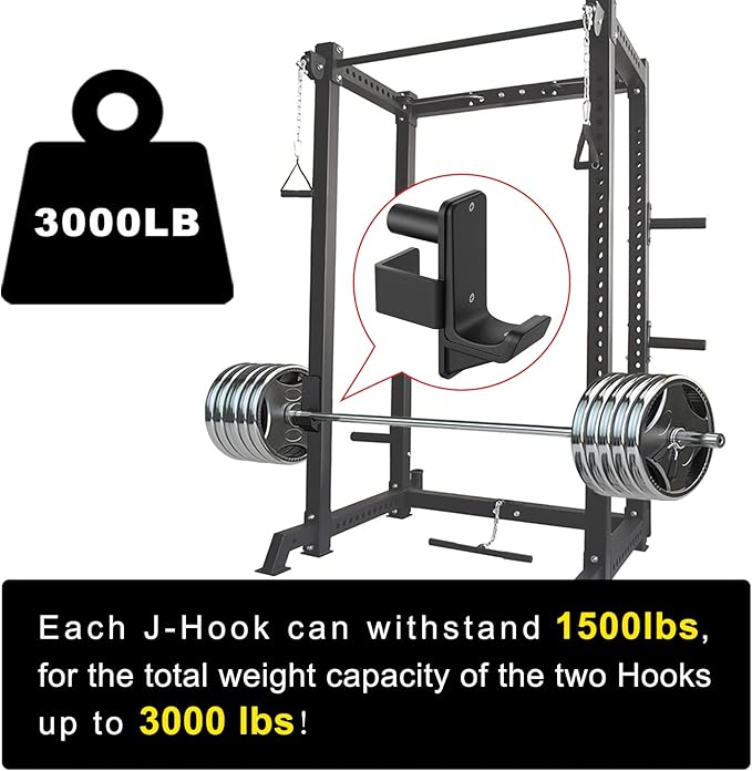 Kipika J-Hooks for 2'x2'and 3'x3' Power Rack - Bottom Reinforced Steel Hooks with Rubber Pad - Set of 2