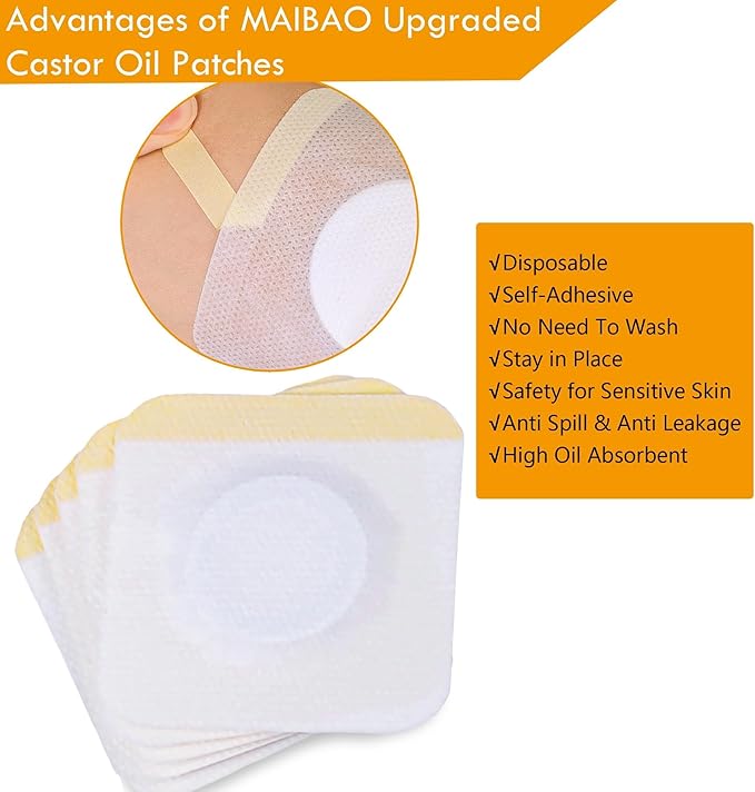 54Pack Hypoallergenic Castor Oil Pack Wrap for Belly Button, 3.2 x 3.2 inches Disposable, Self-Adhesive, Castor Oil Wraps Patch Pads with Highly Absorbent Cotton Core