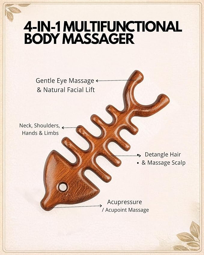 Tinuos Fishbone Massage Tool,4-in-1 Full Body Massager for Neck, Back, Head & Eye Relief – Deep Tissue Trigger Point, Acupressure & Scalp Massage – Portable Manual Relaxation Tool
