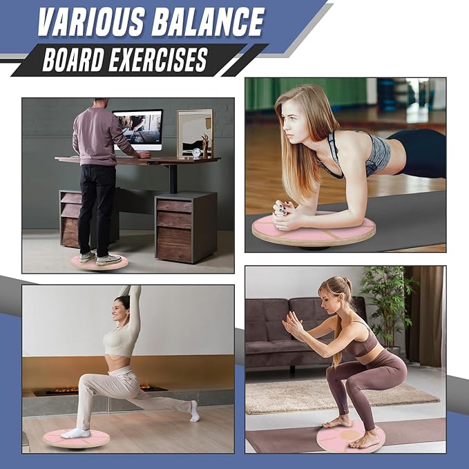 Wooden Wobble Balance Board with 15.5" No-Skid Surface for Core Trainer Physical Therapy, Home Office Exercise Balance Board for Woman & Man