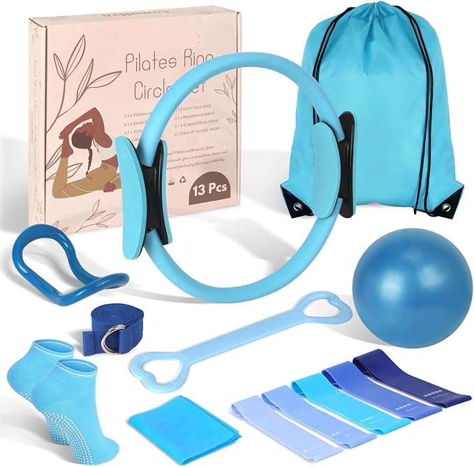 JITUIHOM Home Pilates Essentials Kit for Women - Complete Pink Equipment Set with 9 Inch Yoga Ball, Figure 8 Resistance Band, Bands & Accessories, Ring for Beginners Workouts