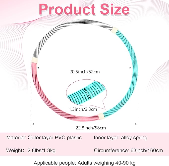 4 Pack 3 lb Weighted Soft Spring Fitness Hoop for Adults, Plus Size Quiet Weighted Fitness Hoop Heavy-Duty Foldable Portable Exercise Ring for Training Fat Burning Cardio Pilates Travel
