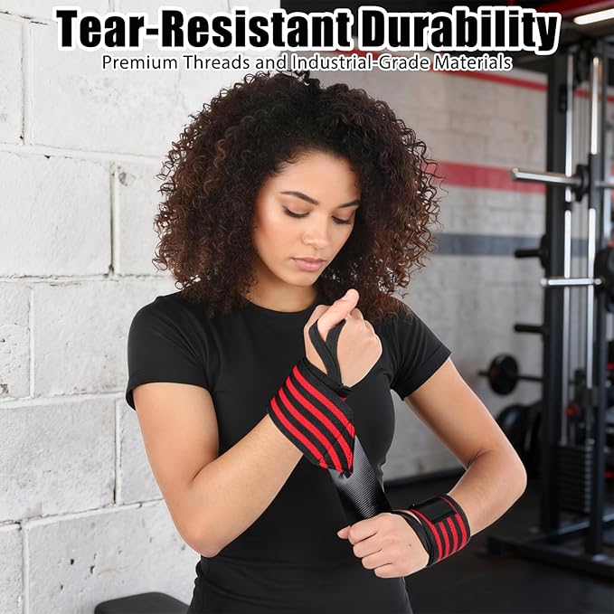 22 Inch Gym Wrist Wraps, Weightlifting Wrist Wraps, Adjustable Nylon Wrist Support with Thumb Loop for Powerlifting Bench Press Strength Training for Men and Women