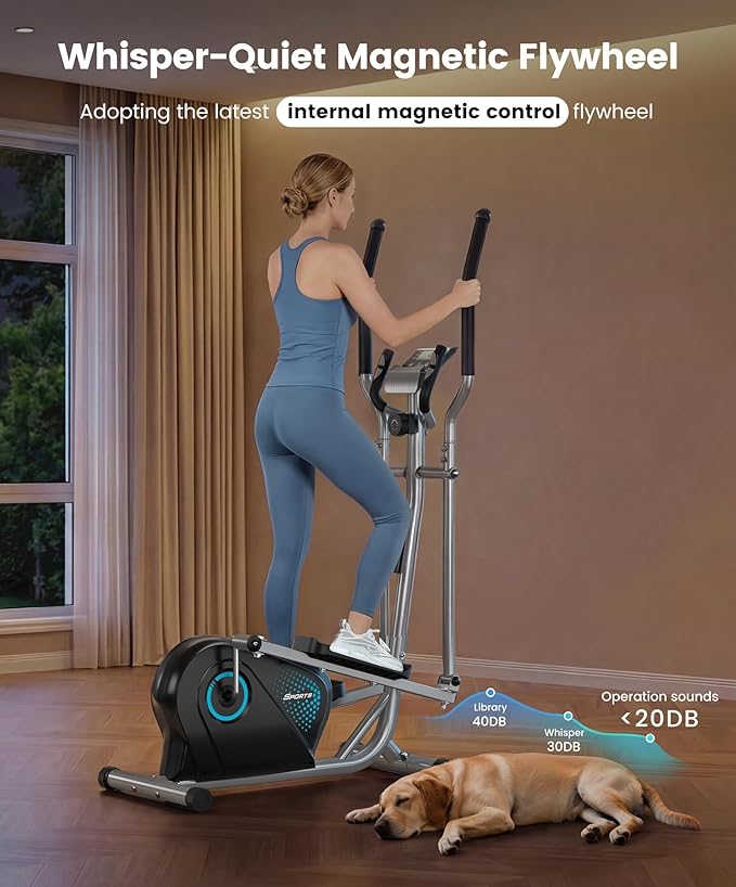 Dripex Elliptical Exercise Machine, Hyper-Quiet Magnetic Elliptical Machine for Home, 8-Level Resistance Elliptical Training Machines with 6KG Flywheel, Pulse Sensor & LCD Monitor