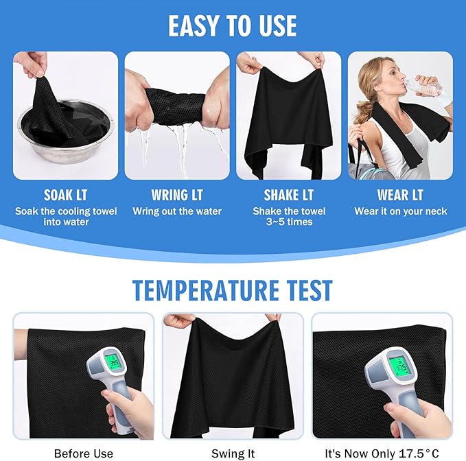 4 Pack Cooling Towels (40"x12"), Soft Breathable Cooling Towels for Neck and Face, Microfiber Workout Towels for Yoga, Golf, Running, Hiking & More Activities
