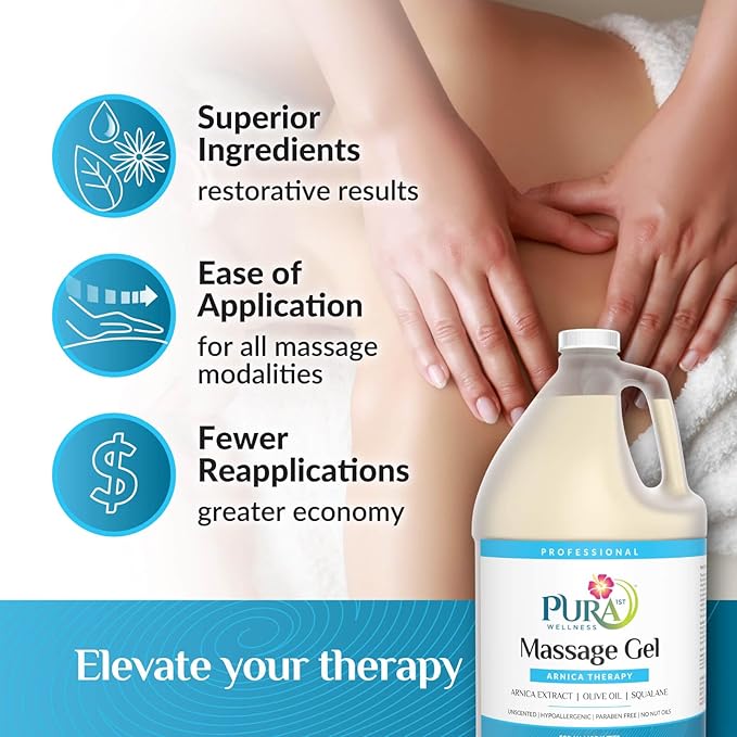 Arnica Therapy 1 Gallon Massage Gel, Arnica Extract, Professional, Massage Therapy, Deep Tissue, Unscented, Hypoallergenic, Natural Ingredients, Skin Hydrating, Moisturizing, Muscle Relief