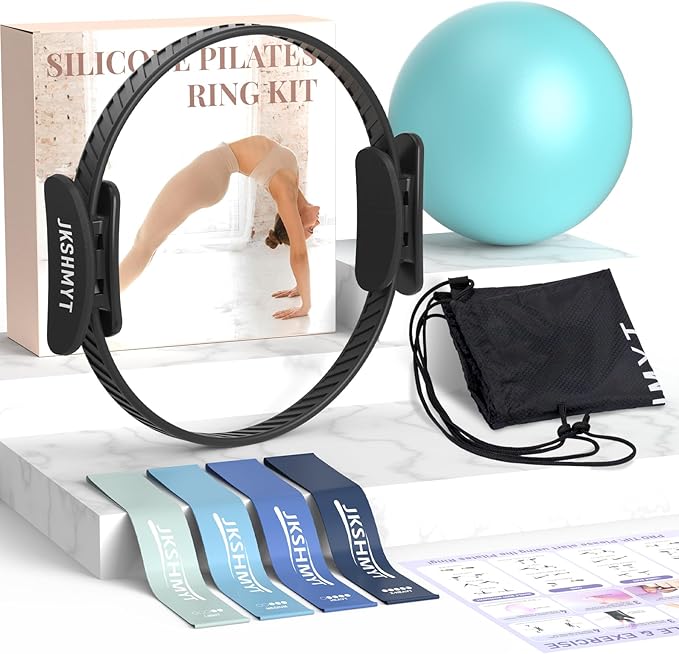 Pilates Ring Kit for Women, Pilates Equipment – 14.5" Home Magic Circle Workout with Pilates Ball, Resistance Bands, Better me Pilates Essentials Starter Set for Beginners Toning Shape Full Body