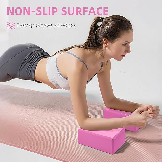 1 Pack Large Foam Yoga Blocks 9x6x4 Inches, Sturdy Pilates Block, Workout Block, Non Slip Surface Yoga Brick for Pilates Meditation, Stretching and Toning, Pink
