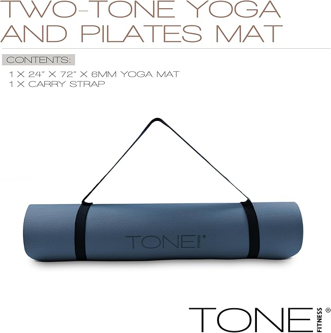TONE Fitness Yoga Mat 1/4" Thick Non Slip Exercise & Pilates Mat for Home Workouts with Carrying Strap | Multiple Options