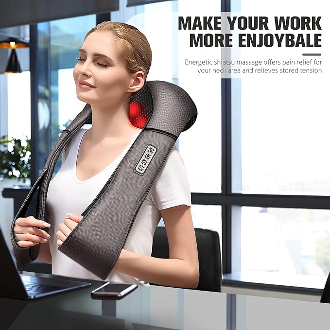 MagicMakers Neck Massager with Heat Gifts for Women, Men, Dad, Mom, Family, Friend, Mothers Day, Fathers Day, Christmas, Shiatsu Kneading Back Massager for Shoulder, Pain Relief, Muscle Soreness