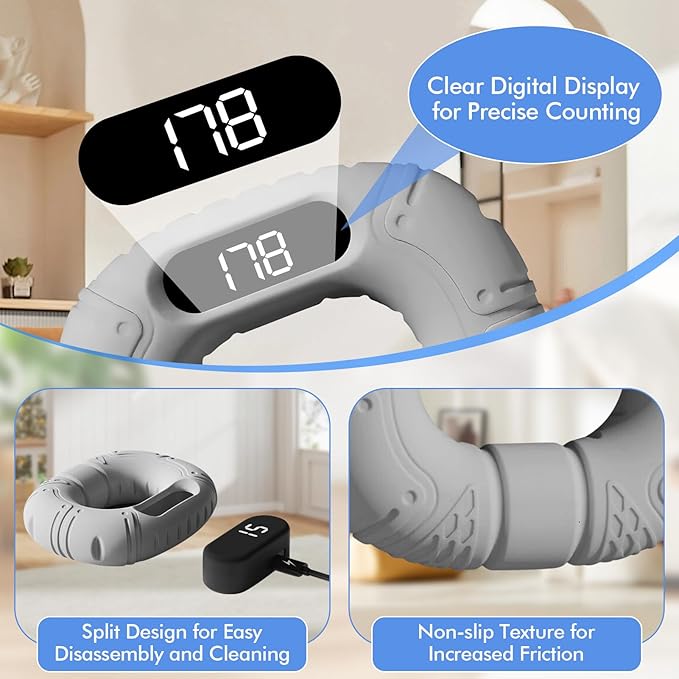 Upgraded Hand Grip Strength Tester Trainer, Rechargeable Digital Hand Dynamometer Grip Strengthener with LCD Display, Portable Finger Exerciser for Home Gym Office Sports Training