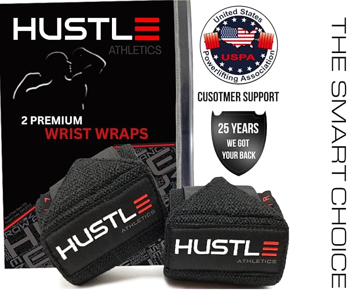 Hustle Athletics Wrist Wraps for Weightlifting - 18" & 12" Premium Wrist Support Weight Lifting Wraps to Lift Heavier & Train Harder - Heavy Duty Powerlifting & Bench Press Gym Straps for Men & Women