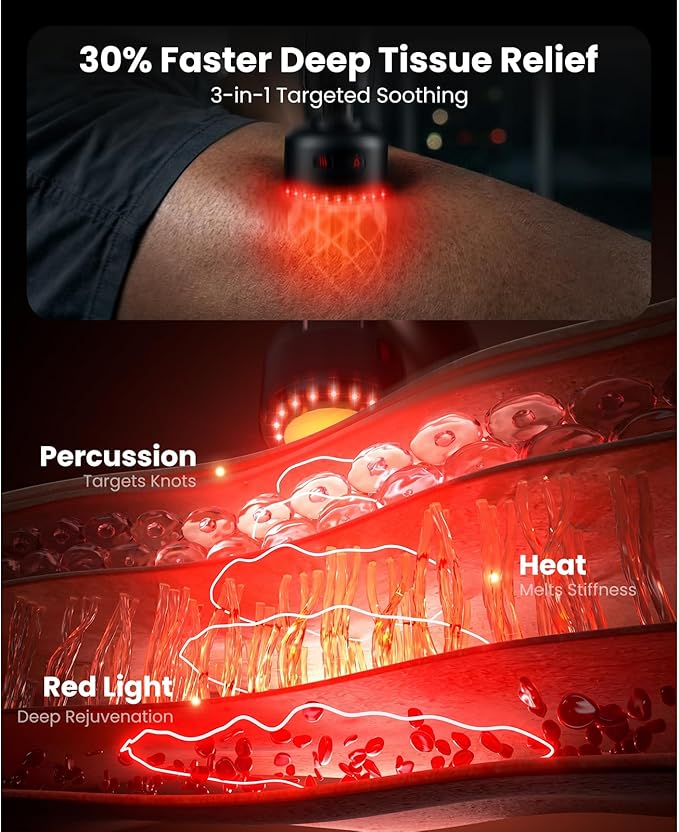 BOB AND BRAD 2-in-1 Massage Gun with Heat & Red Light Soothing L7 Ultra Massage Gun with Extension Handle &Adjustable Angles, Deep Tissue for Back Lumbar Shoulder FSA-HSA Eligible Gift for Men Women