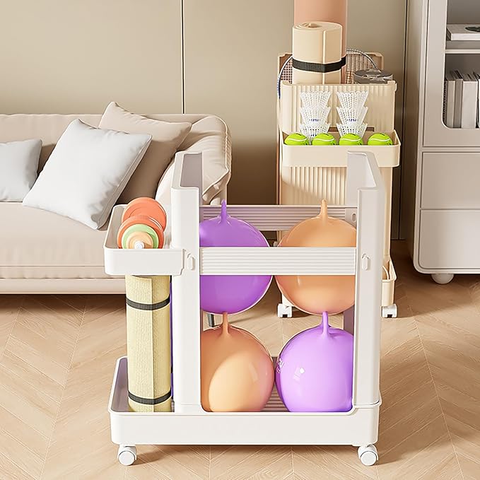 Yoga Mat Storage Rack, Home Gym Storage Rack Sports Workout Equipment Organizer with Wheels, Multifunctional Weight Rack for Pilates, Foam Roller, Resistance Band, Dumbbell