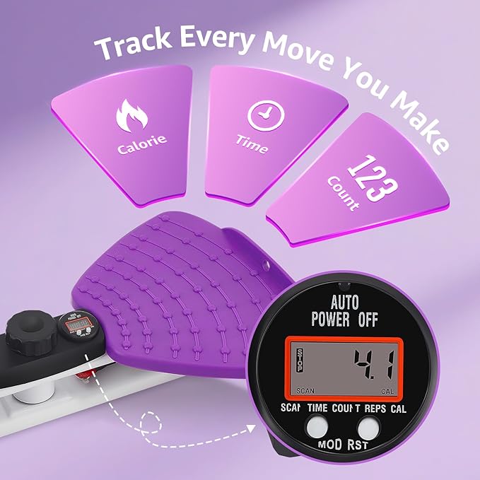 Waist Twister Machine Exercise, Ab Twister Board with LED Digital Display Track Time, Reps, 330 lbs Capacity Calories Noiseless Waist Twisting Fitness Tool with Resistance Bands And Elastic Bands