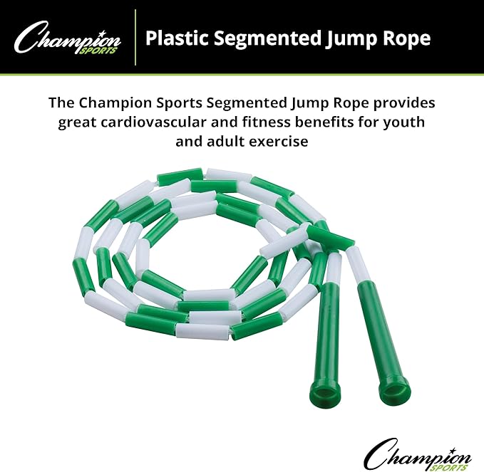 Champion Sports Plastic Segmented Jump Ropes – 7 to 16 ft Lengths – Fun, Durable Ropes for All Ages, Available in Multiple Color Options, Great for Cardiovascular Fitness & Rhythm