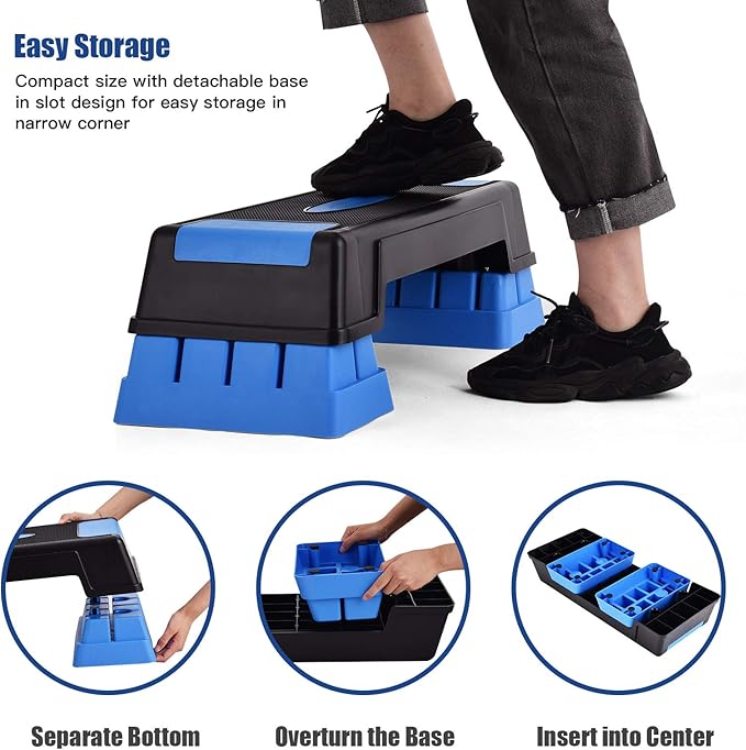 Aerobic Step Platform for Exercise w/Risers, Workout Step Height Adjustable 5"-7"-9", Fitness Step 450lbs Capacity, Non-slip Exercise Step Deck for Home/Gym