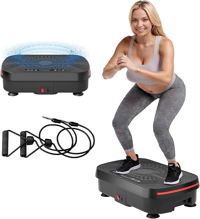 Vibrating Plate Exercise Machine, Vibration Plate for Lymphatic Drainage with Resistance Bands, 99 Speed Levels, Whole Body Shaker, for Weight Loss Fat Burner for Women Men