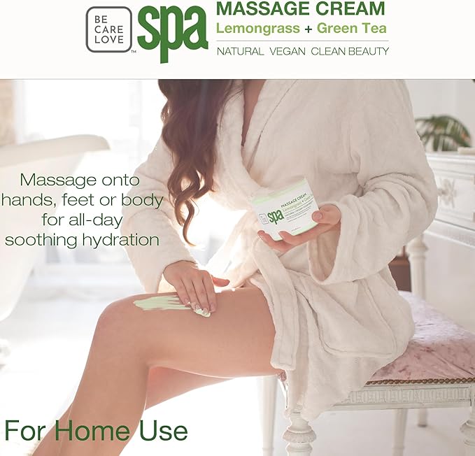 BCL SPA Massage Cream organic Lemongrass + Green Tea body lotion with shea butter, aloe vera, peppermint, argan and jojoba oils body cream to soothe, calm & revitalize the skin. Home/Pro use 16 fl oz