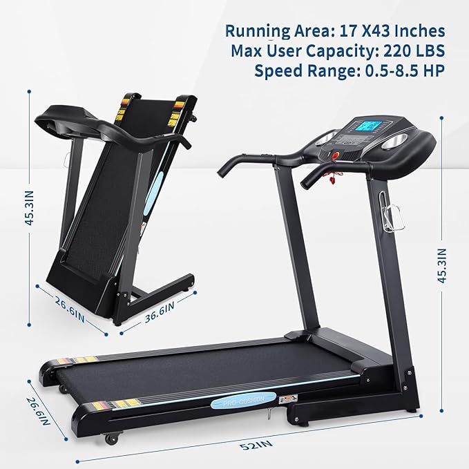 Treadmills for Home, Folding Treadmill with 12% Auto Incline, 2.5 HP, 8.5 MPH Speed, 15 Preset Programs, Heart Rate Sensor, LCD Display, 220 lb Weight Capacity for Office Workout