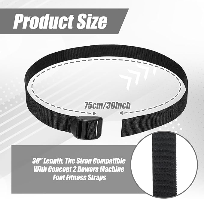 2Pcs Adjustable Rowing Machine Foot Straps, Fitness Foot Straps Replacement Parts for Rowing Machine Elliptical Under Desk Leg Exercise Machine Home Sports Office Accessories (Black)