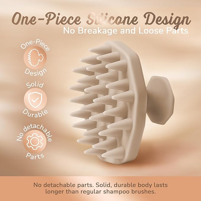 Scalp Massager Shampoo Brush – Silicone Scalp Scrubber for Hair Growth & Dandruff Removal, One-Piece, Non-Slip Handle, Soft Bristles, Wet/Dry Shower Scalp Exfoliator for All Hair Types – Clay