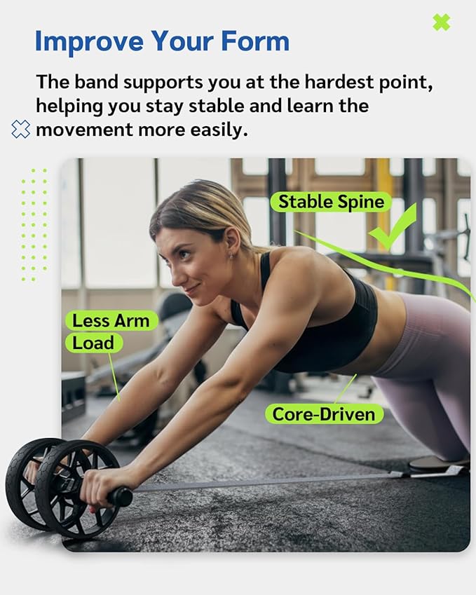 VINSGUIR Ab Roller Wheel for Beginners to Pros, Ab Roller with Adjustable & Detachable Resistance Band, Core Workout Equipment for Home Gym, Abdominal Wheel with Exercise Guide and Knee Pad, Men Women