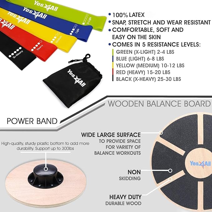 Yes4All Versatile Wooden Wobble Balance Trainer Board with 360 Degree Rotation