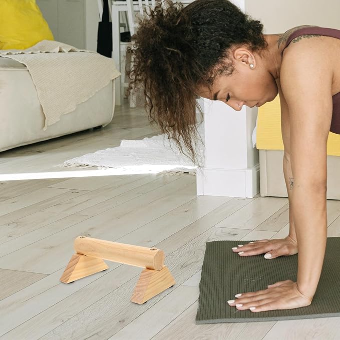 PRETYZOOM Push-up Bars with Non-slip Pads, Pine Wood Pushup Stands 21x13x8.7cm, Household Workout Equipment for Arm and Chest Strength Training