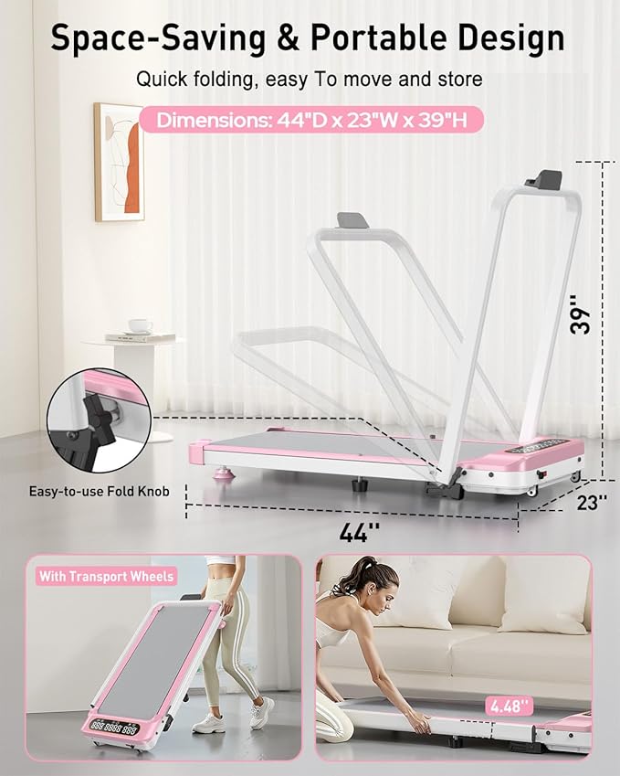 Foldable Treadmill with 10% Incline, Upgrade 3.5HP Low Noise Walking Pad Treadmill with Handle Bar, Trisomy 4 in 1 Portable Under Desk Treadmills for Home/Office, 350Lbs Capacity, APP & Remote Control