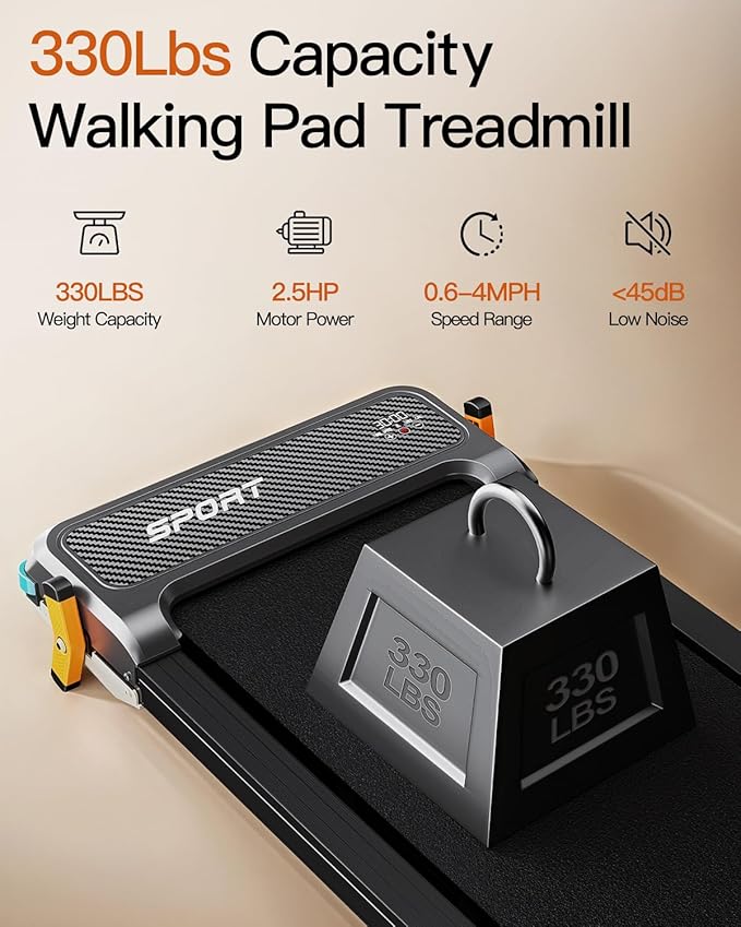 FUNRAY Walking Pad with Incline, Under Desk Treadmill with 2 Control Options, Ultra Slim Design and Double Shock Absorption, LED Display, Powerful and Quiet Treadmill for Walking/Jogging