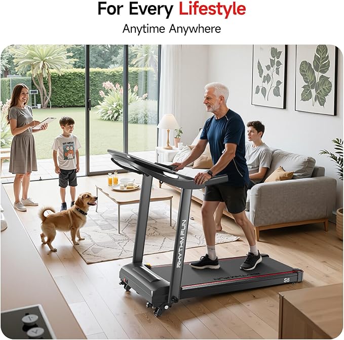 RHYTHM FUN 8.0 MPH Treadmills for Home, Running Walking Pad Treadmill with Incline up to 8%, Foldable Treadmill with Handle Bar, Low Noise Walking Pad for 300 lbs