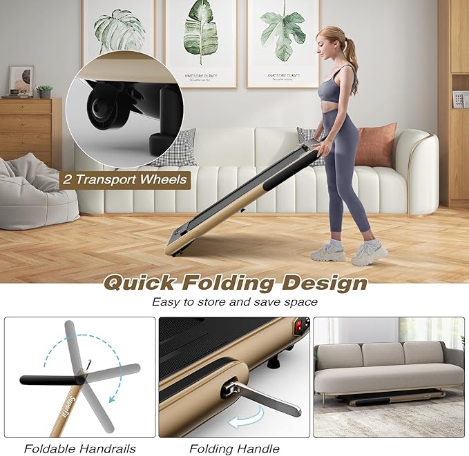 Goplus 2 in 1 Folding Treadmill, 2.25HP Superfit Under Desk Electric Treadmill, Installation-Free with Remote Control, APP Control and LED Display, Walking Jogging for Home Office