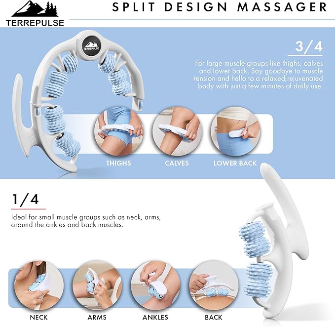 Anti Cellulite Roller & Lymphatic Drainage Massager | Deep Tissue Fascia Blaster & Muscle Roller | Tool for Sore Arms, Legs, Shoulders, Stomach & Buttocks (Blue)
