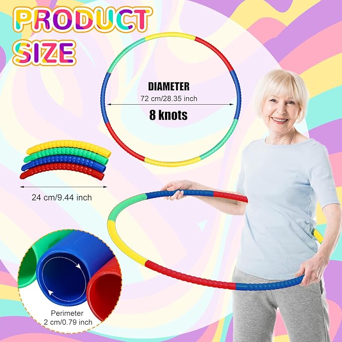 Poen 16 Pcs Detachable Hoop and Jump Rope Set Adjustable Exercise Hoop Skipping Rope Equipment for Fitness Teens Adults Weight Loss Exercise Gymnastics