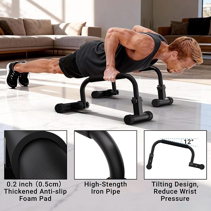 READAEER Adjustable Push Up Bar, High Strength Non-Slip Parallettes Bars & Dip Bars With Foam Handles,Heavy-Duty Calisthenics Parallel Bars for L-Sit, Dips, Home Gym Strength Training Workout