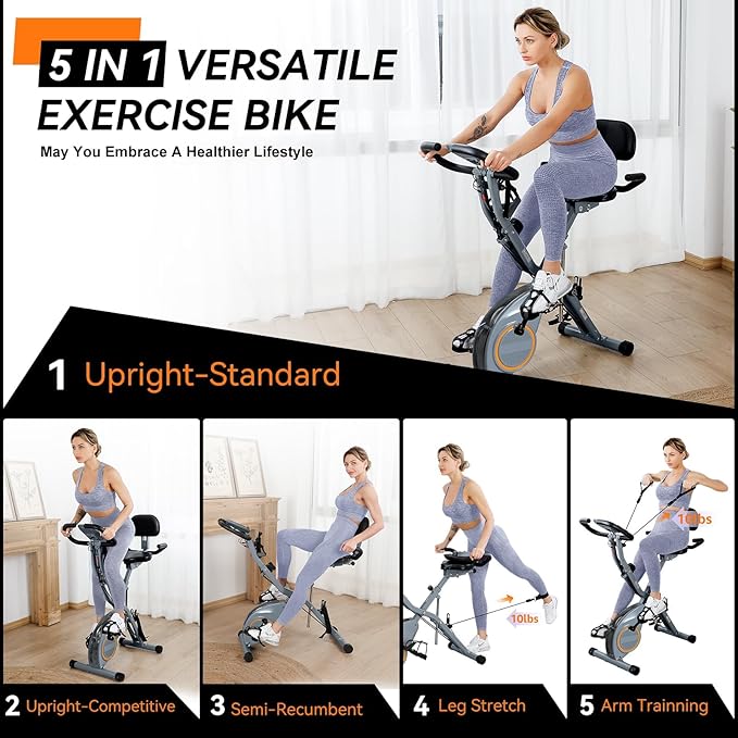Foldable Exercise Bike Stationary Bikes for Home, 5 IN 1 Indoor Workout Bike for Seniors, with 16-Level Quiet Magnetic Resistance, 6.6 LBS Flywheel and 300LBS Capacity, 2025 Designed 817 X-bike Black