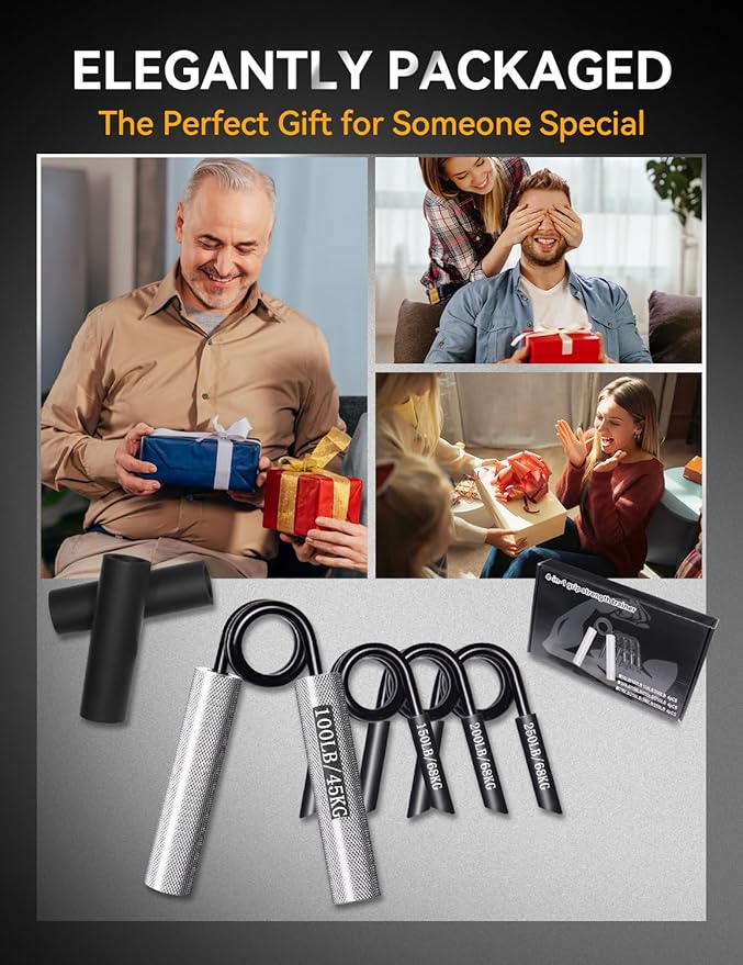 Grip Strength Trainer 4 Pack, 100LB-250LB Hand Gripper Strengthener, Non-Slip Heavy-Duty Forearm Strengthener, Hand Gripper for Muscle Building and Hand Rehabilitation Exercising with Gift Box