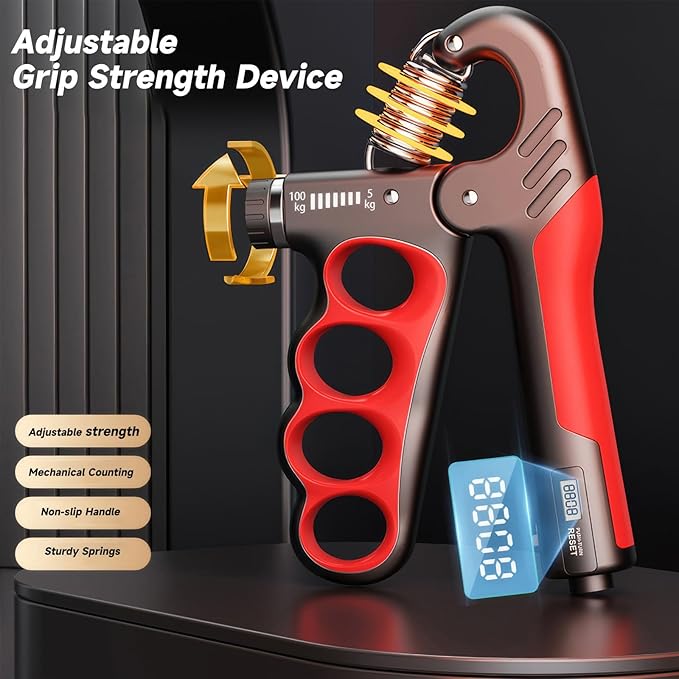 2PCS Adjustable Hand Grip Strengthener (11-220LB) - Automatic Counter Hand Wrist Forearm Exerciser, Grip Strength Trainer for Athletes, Musicians, Injury Recovery & Physical Therapy