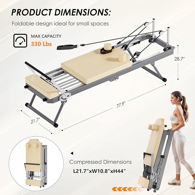 soges Foldable Pilates Reformer Machine for Home Gym, Pilates Workout Equipment for Beginner, Cardio Fitness High Strength Rebounder