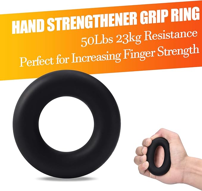 Grip Strength Trainer 7 Pack Adjustable, Finger Stretcher Resistance Extensor Bands, Finger Exerciser, Hand Gripper Strength Ring & Stress Ball
