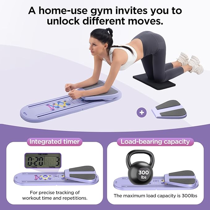 Pilates Board, Portable Pilates Reformer Equipment with Timer, 7-in-1 Foldable Pilates Machine for Home Workout, Multi-Purpose Pilates Equipment at Home, Office