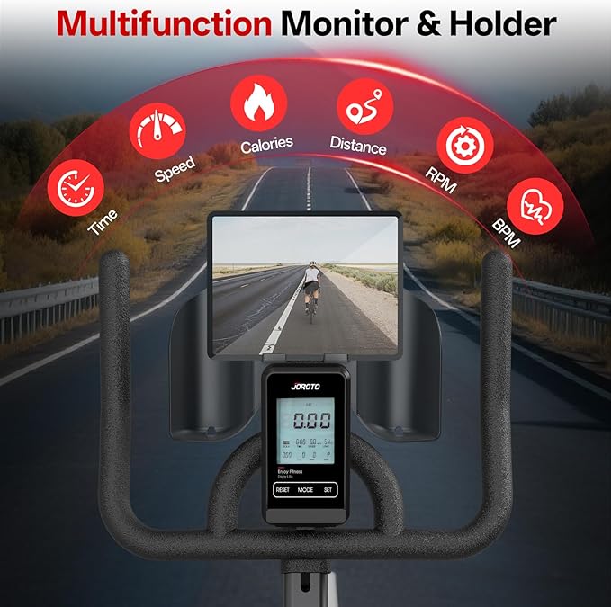 JOROTO Exercise Bike, Magnetic Stationary Bikes for Home with 40LBS Flywheel, App Supported Indoor Bike with 350LBS Weight Capacity, Low Noise,Digital Monitor,Bottle and Tablet Holder
