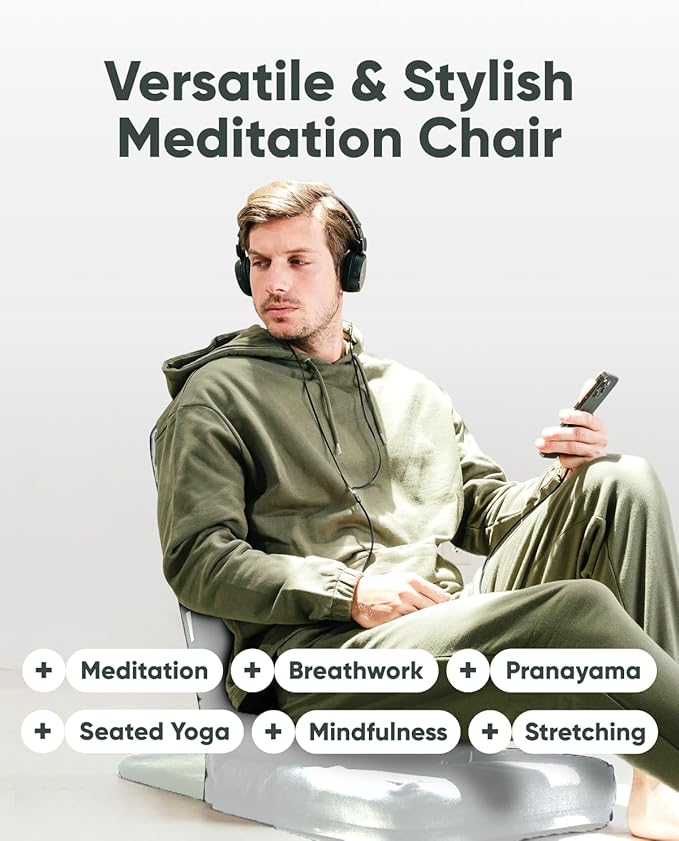 Mindful Modern Folding Pro Meditation Chair - Adjustable Meditation Seat with Back Support and Half Moon Buckwheat Meditation Cushion - Comfortable Mindfulness Living Room Floor Chair