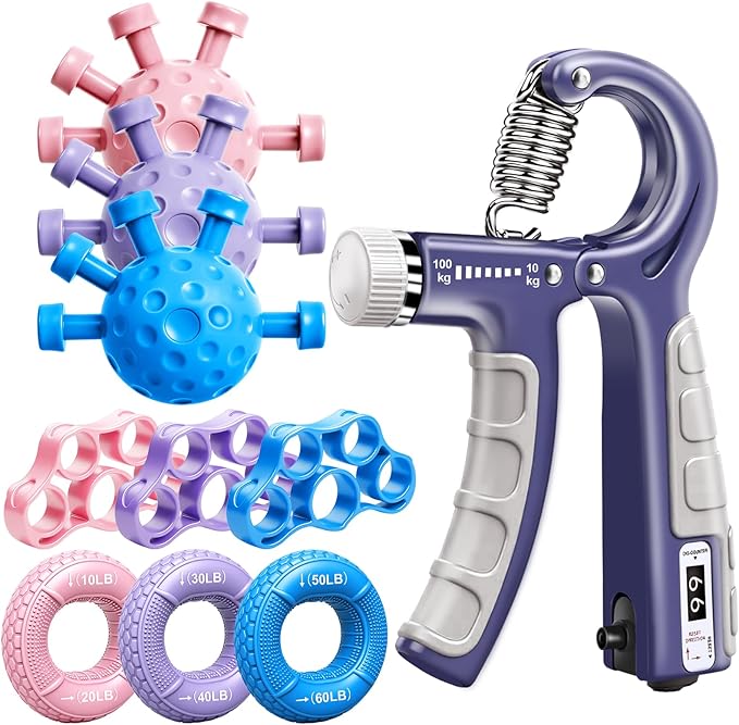 Grip Strength Trainer Kit, 3 Colors Forearm Strengthener & Hand Grip Strengthener, Finger Exerciser & Stretcher for Strength Training, Recovery & Flexibility
