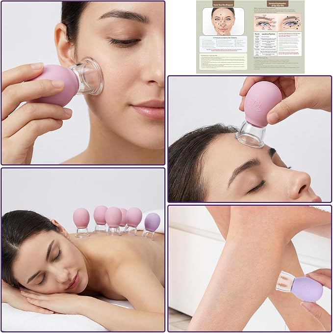 4 Pcs Facial Cupping Therapy Set, Silicone Face Cupping Kit for Massage, Anti Cellulite Cup Massage Tool Vacuum Suction Cup for Eye Face Vacuum Massager