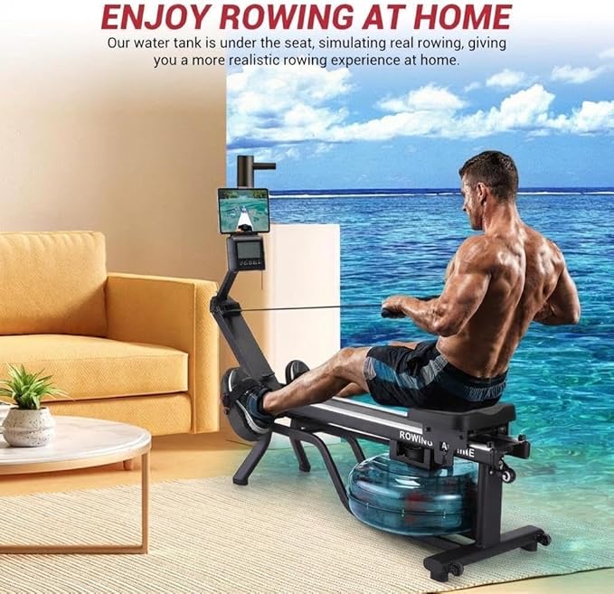 380 Lbs Capacity Water Rowing Machines for Home,Foldable Rower Machine with Led Digital Monitor, Wide Ergonomic Seating & App Compatible,for Gym Exercise The Upper Body Workout