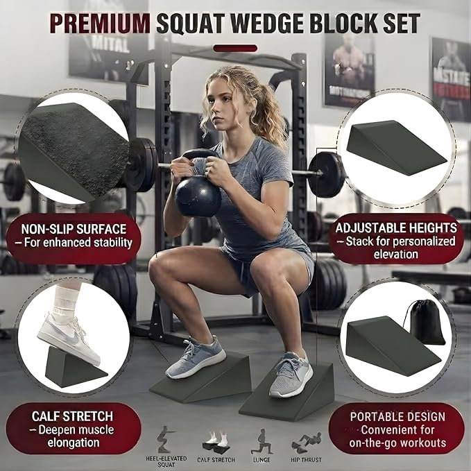 Slant Board for Calf Stretching & Squats – Non-Slip Heel Elevated Squat Wedge Block for Weightlifting, Squat Mobility & Performance | Workout Wedge to Improve Squat Form, Balance & Strength