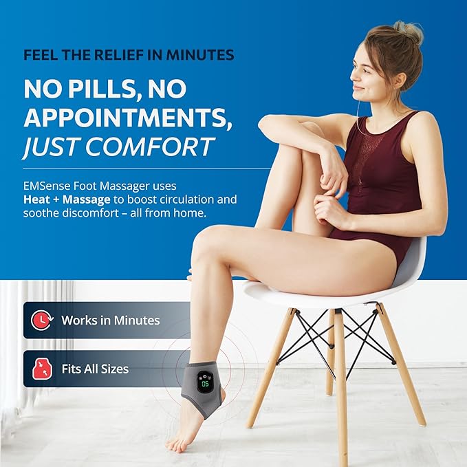 EMSense Triple Therapy Foot Massager | 3 in 1 Cordless & Portable Massager with 3 Vibration Modes & 3 Heat Levels - 1 Pack